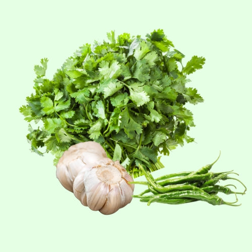 Dhaniya, Mirchi, Lashan